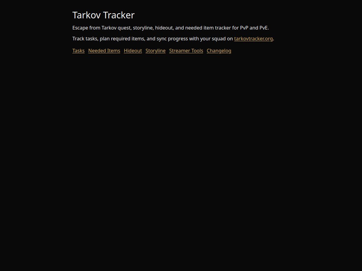 Live homepage preview of TarkovTracker.org